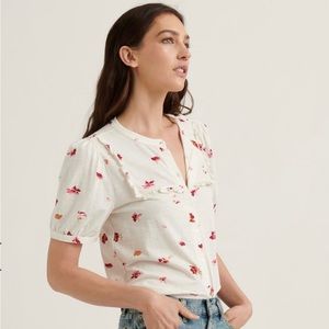 Lucky Brand floral ruffle bib short sleeve Medium